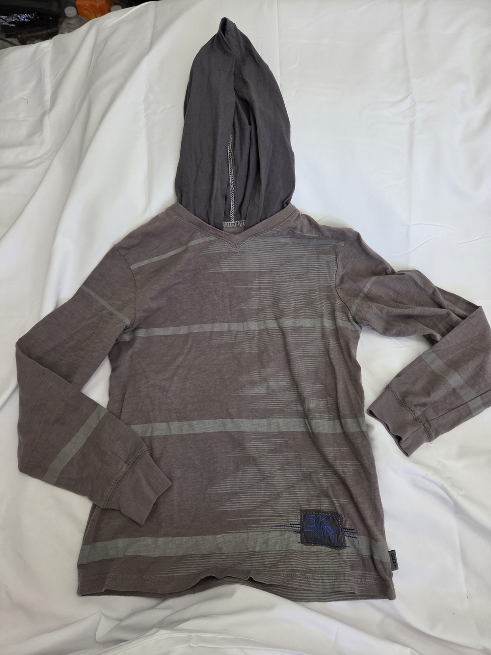 Kids Long Sleeve Hooded Tee - Brown Stripe